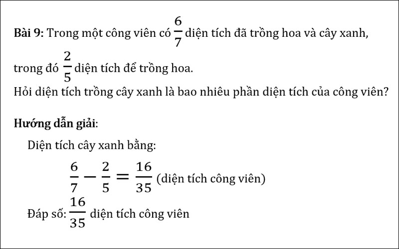 Bài tập 9 về phép trừ phân số 